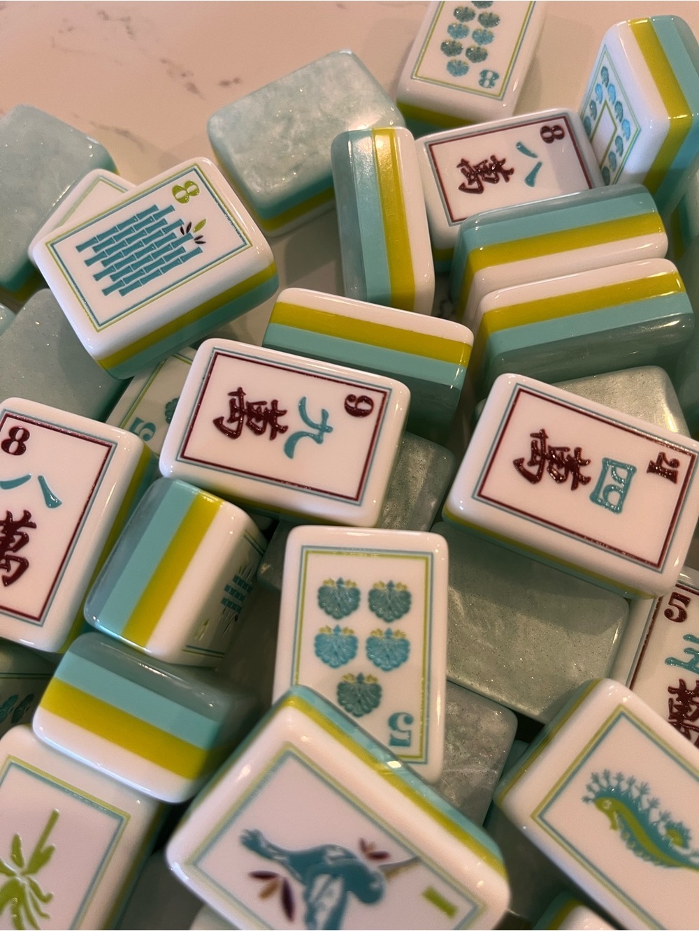 Mahjong Tile Set w/Dice 4 Layer Ocean Beach Blue Green Similar to Coral & Coast - Picture 6 of 11